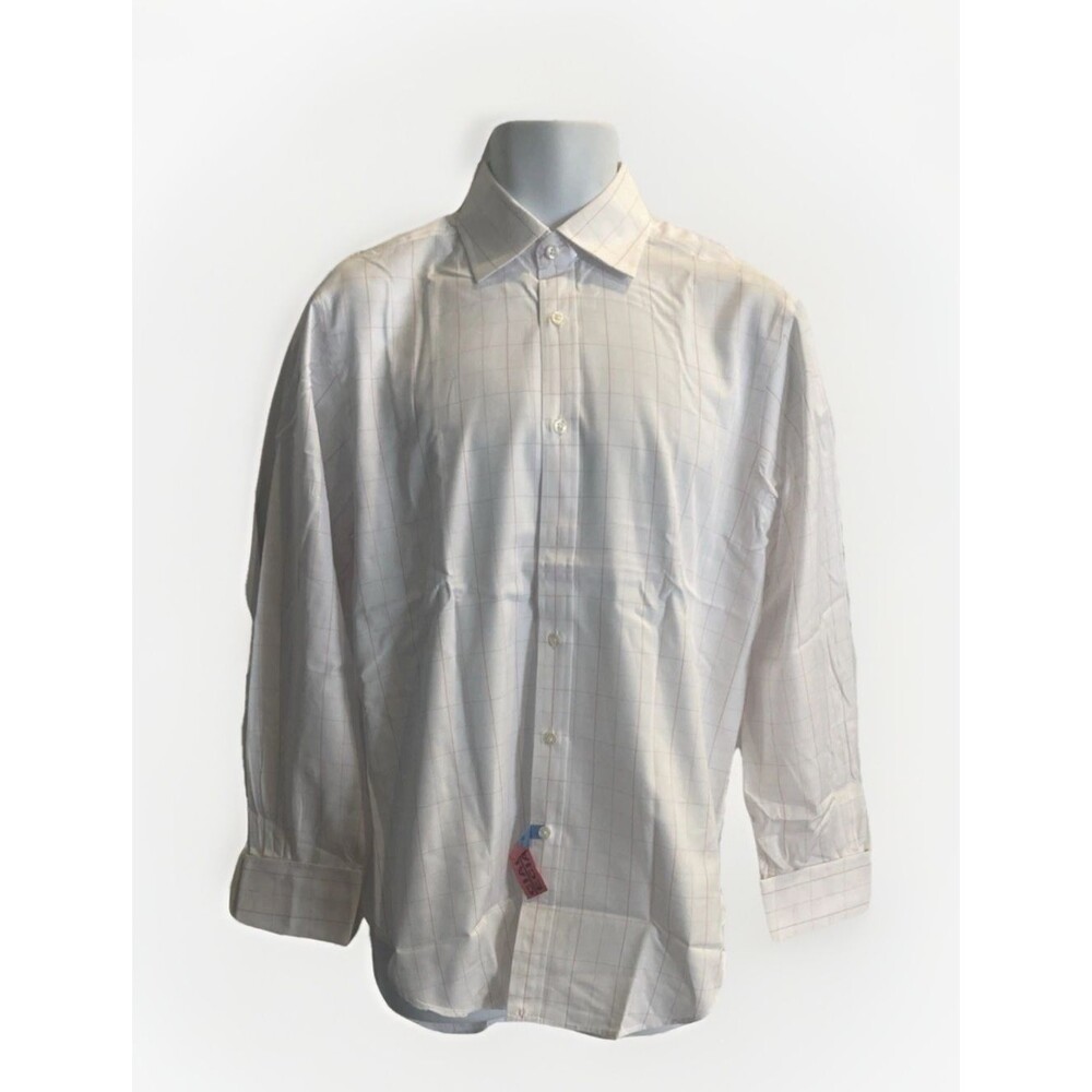T.M. Lewin Regular Fit Lewin 100 Cotton White Red Plaid Mens Dress Shirt 15.5 33